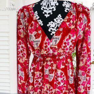 Sophie Max Floral Flowy Handkerchief Hem Maxi Dress Small